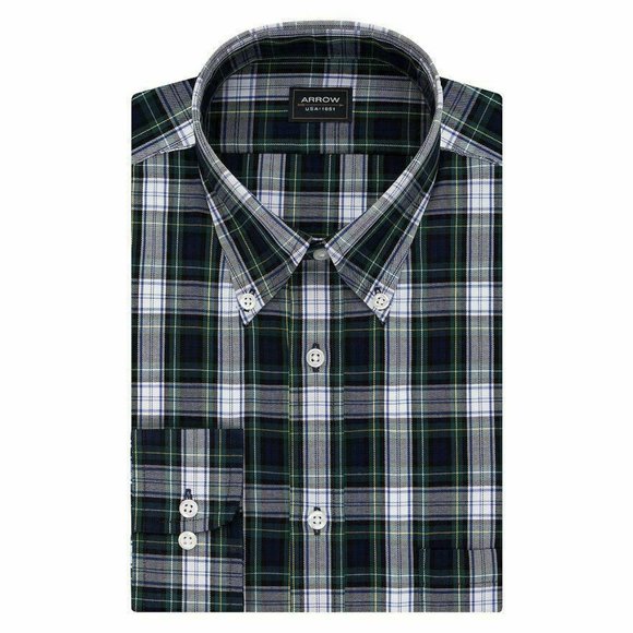 Arrow Shirt Blue 19 34/35 Men Big & Tall Classic Big Fit Wrinkle-Free Plaid - Picture 1 of 16